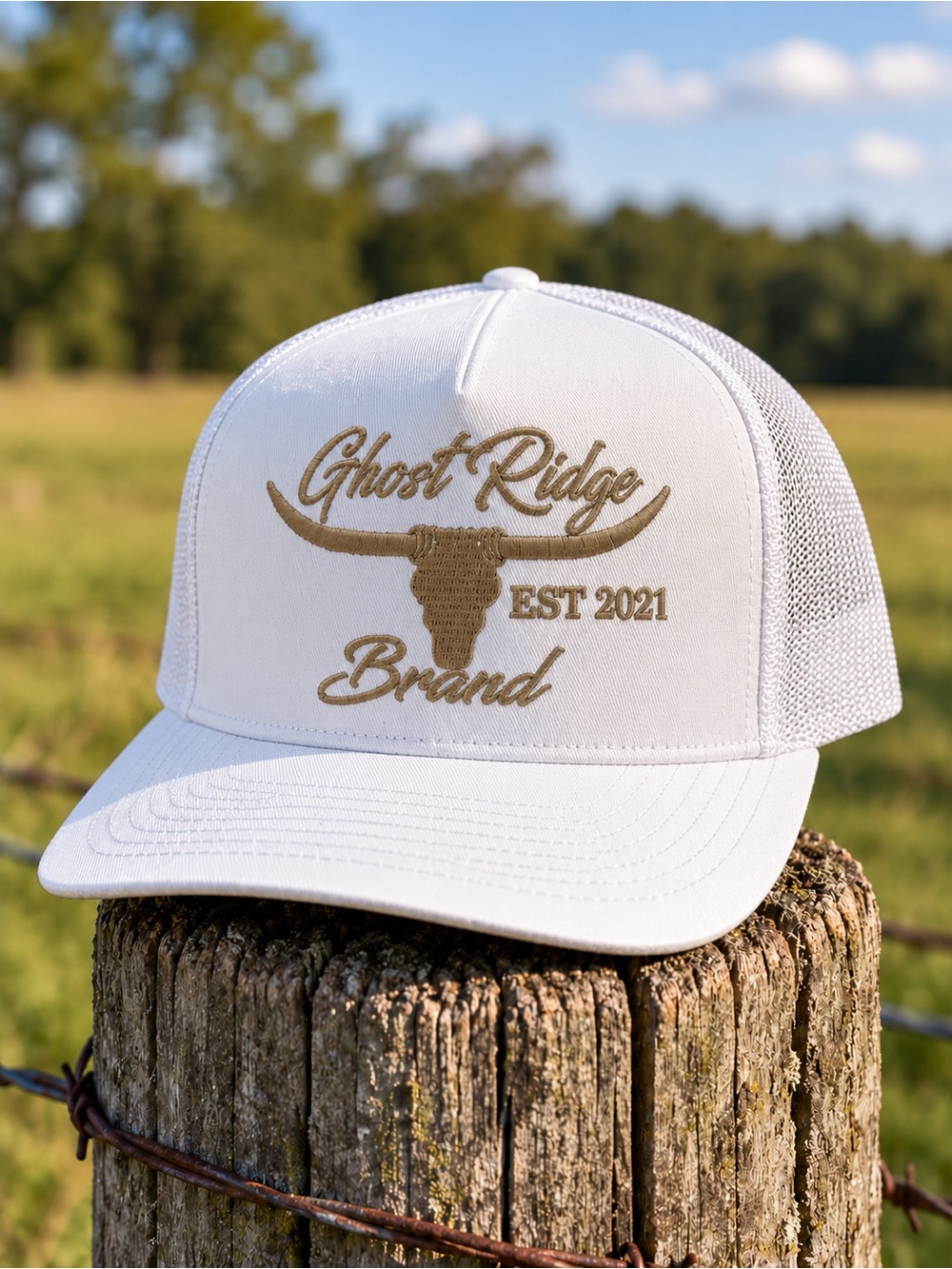 Ghost Ridge Trucker Hat Longhorn Western Embroidered Cap